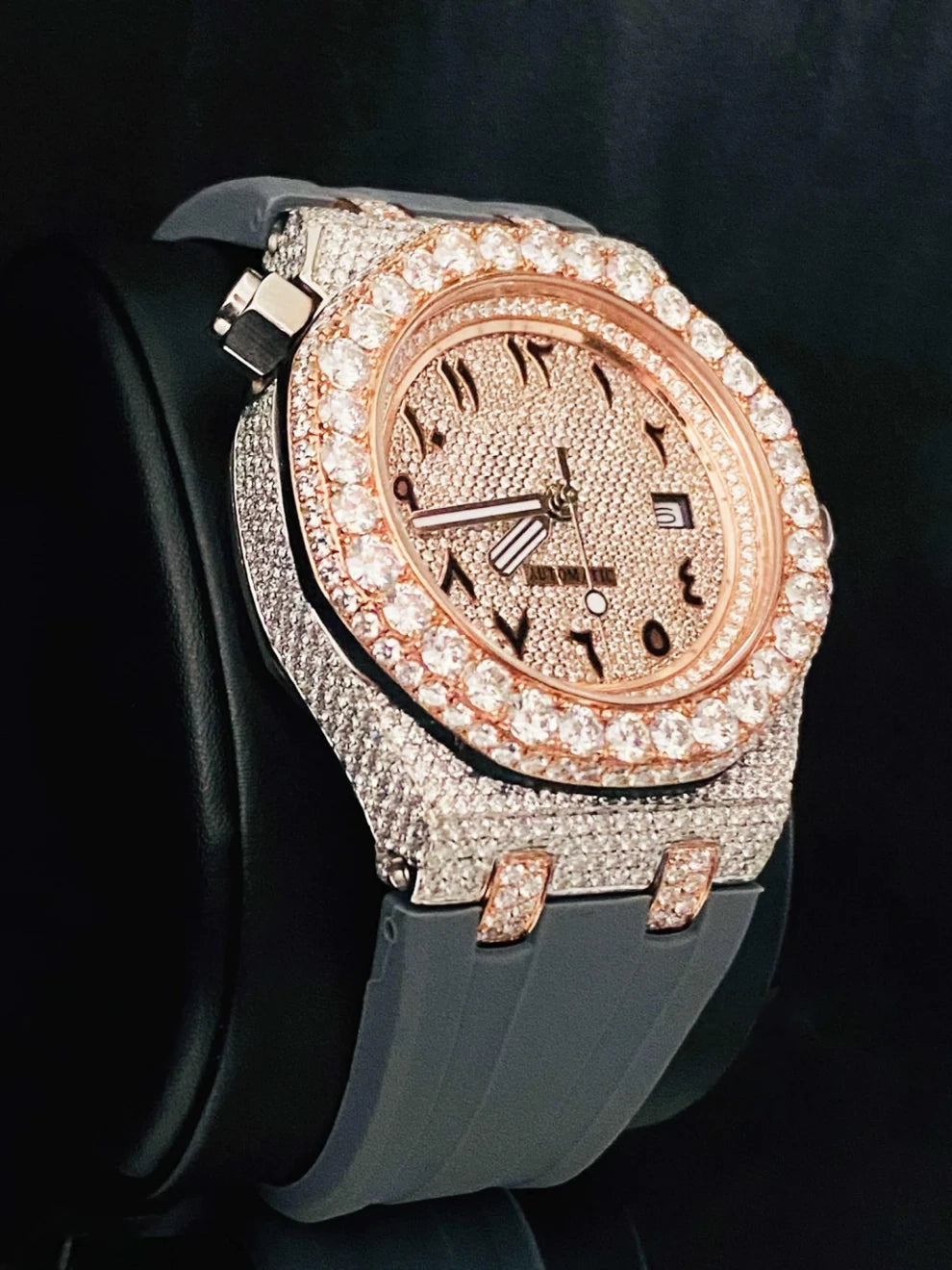Arabic Number Big Bezel Face Dial Moissanite Watch