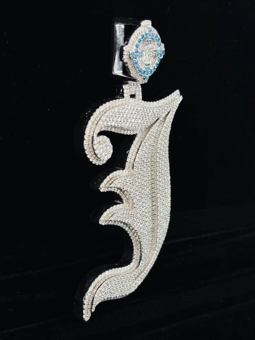  Iced out Gothic initial J diamond pendant hip hop jewelry