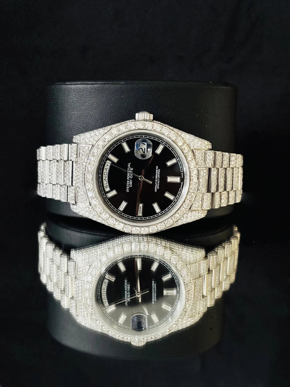 Luxury Men VVS Stainless Steel Black Dial Iced Out Watch