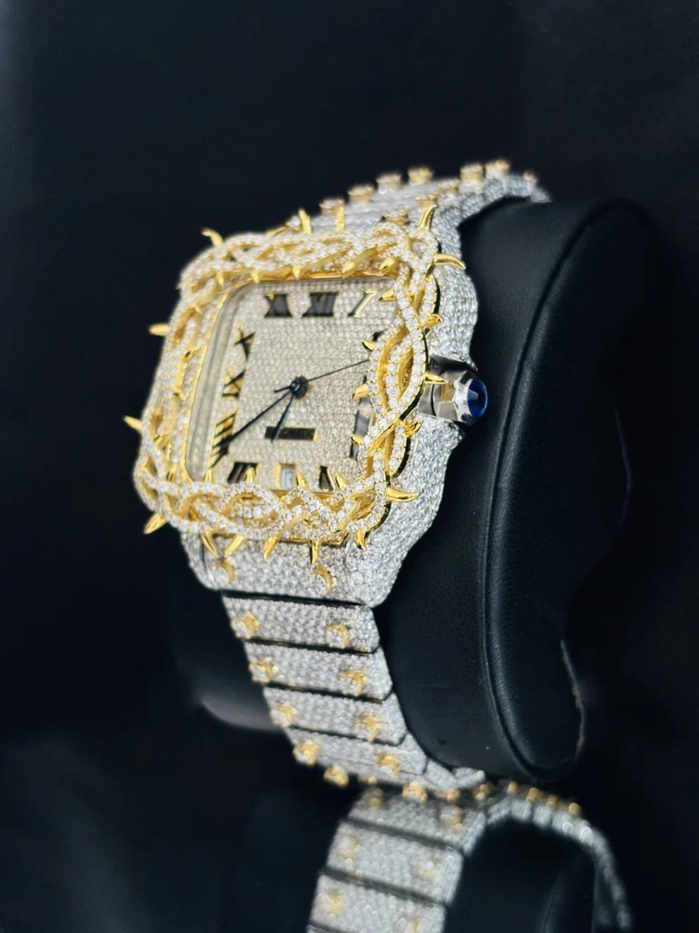 Two Tone Fully Studded Thorn Crown Moissanite Watch