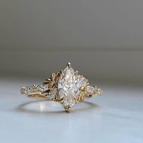 Marquise Cut Lab Grown Engagement Ring Art deco Wedding Ring