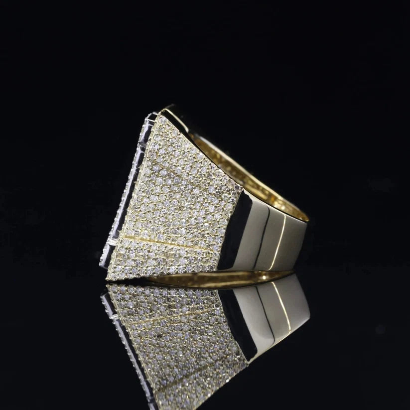 side view of the Mens two tone iced out statement ring with pave diamonds