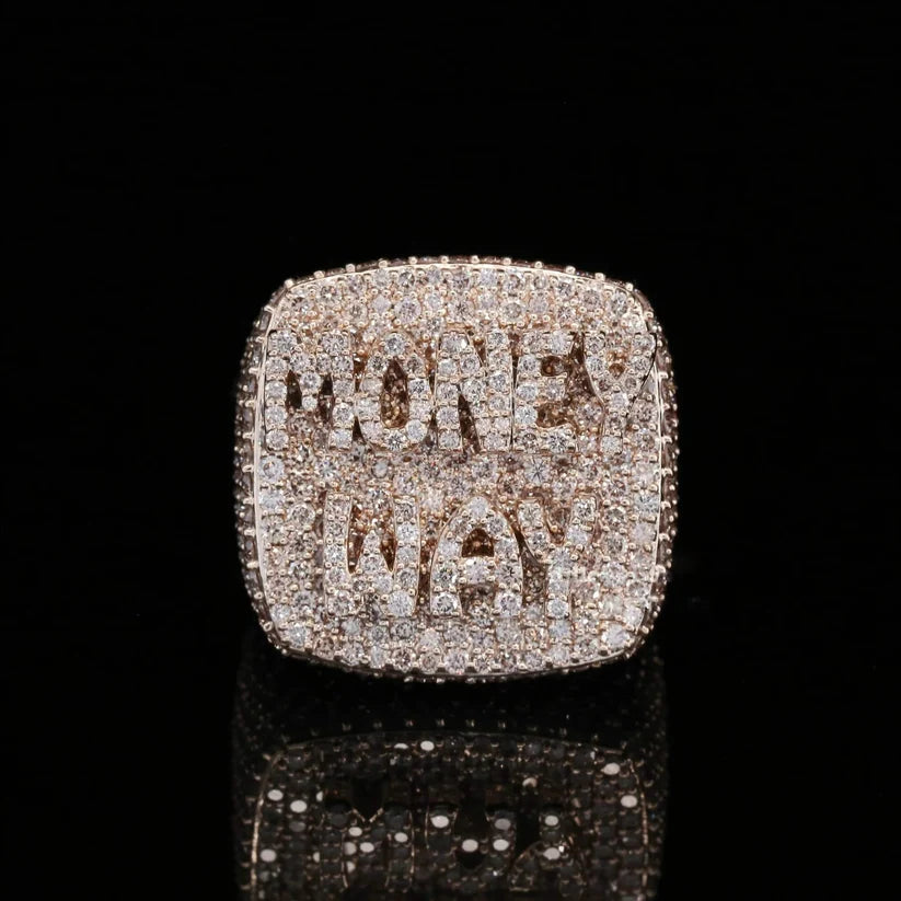 Men's hip hop style silver ring with Money Way text