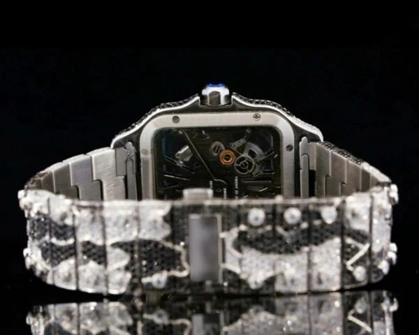 Bicolor Zebra Print Black & White Moissanite Bust Down Watch
