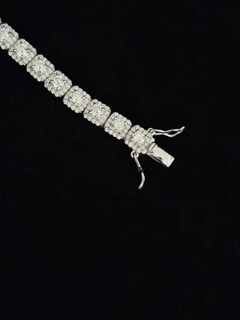 Women's silver square cluster link bracelet for bridal and evening wear
