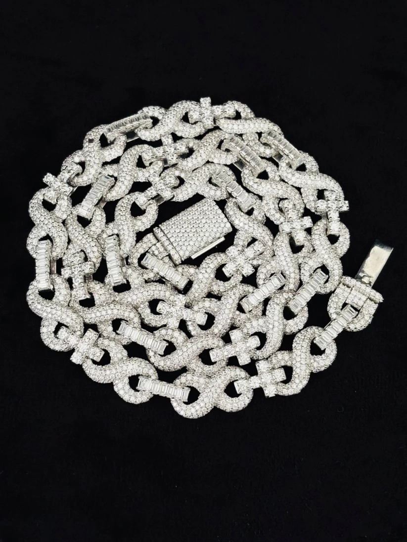 Close-up of a high-polish silver S-link chain necklace for modern streetwear fashion