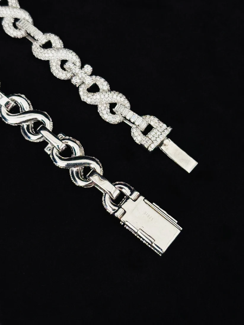 Men's sparkling Moissanite infinity chain necklace with diamond box clasp
