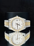 Dual Tone White Dial Roman Number Moissanite Watch