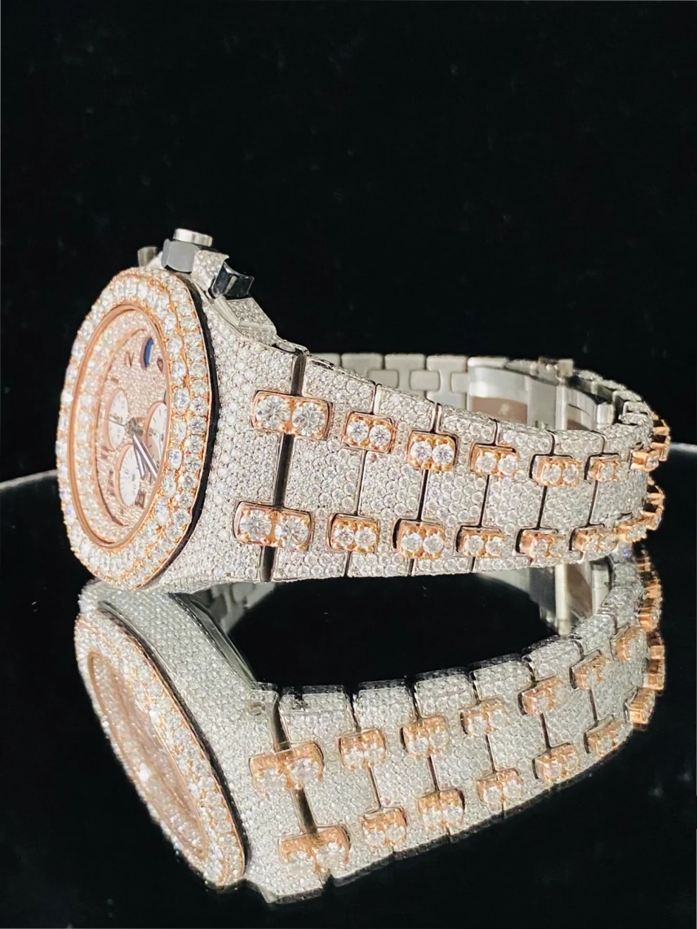 Men's Fully Iced Out Two Tone Multi Dial Moissanite Watch
