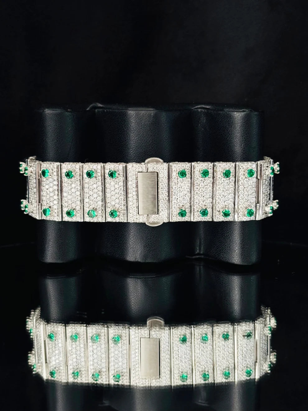 41MM Fully Iced Out White & Green Moissanite Stone Watch