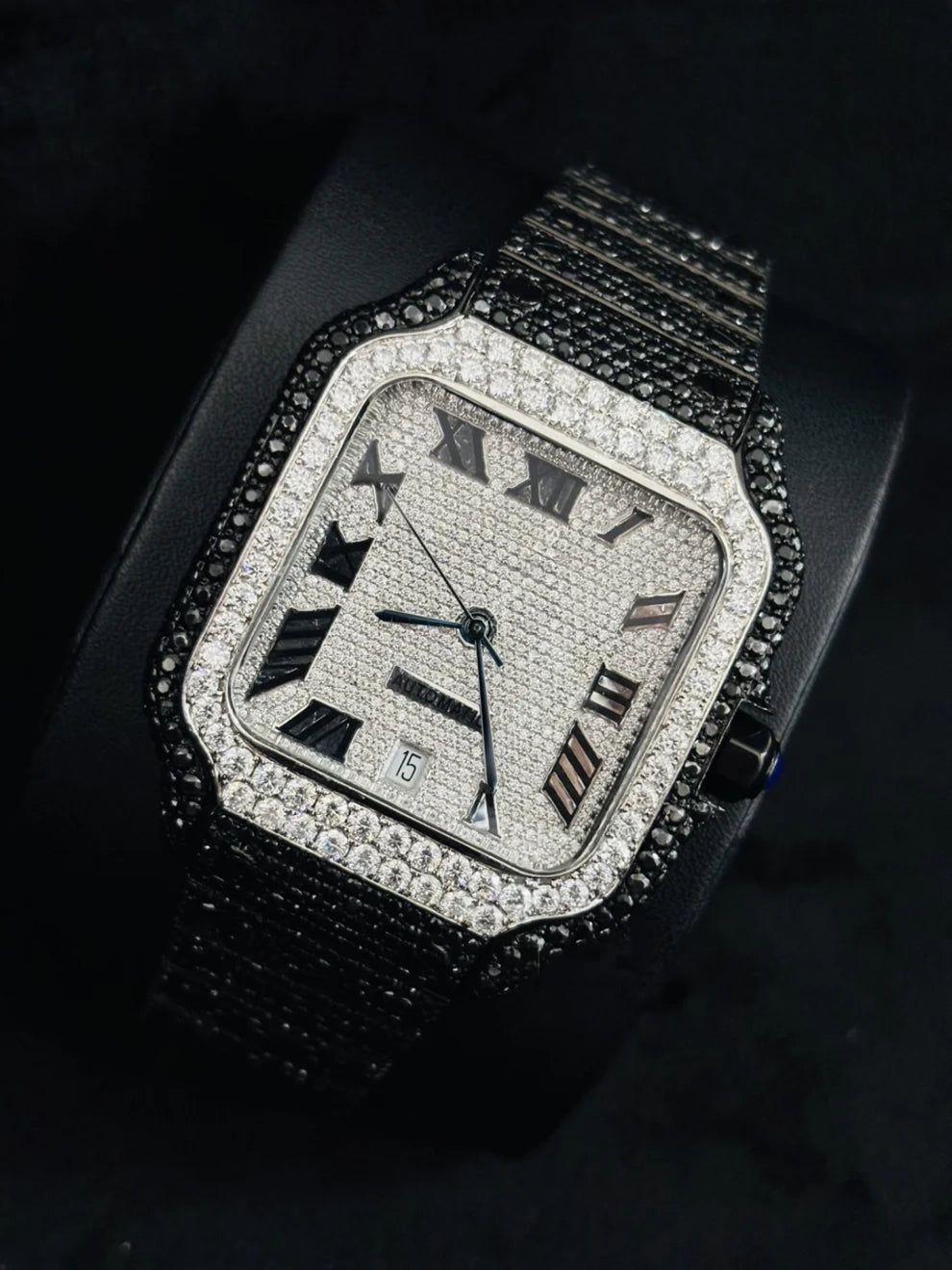 41MM White & Black Diamond Bust Down Moissanite Watch