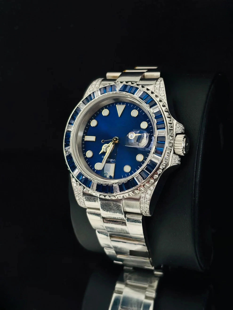 Blue Dial Moissanite Stainless Steel Iced Out Watch