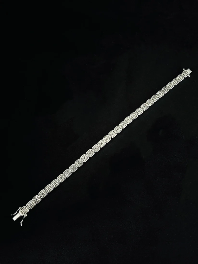 Sterling silver square cut diamond tennis bracelet with box clasp closure