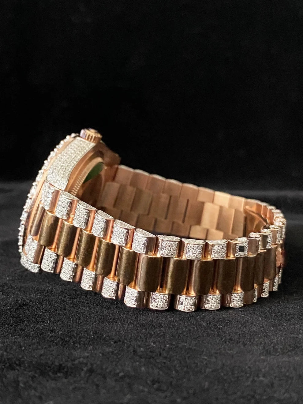 Chocolate Dial Roman Number Diamond Moissanite Watch