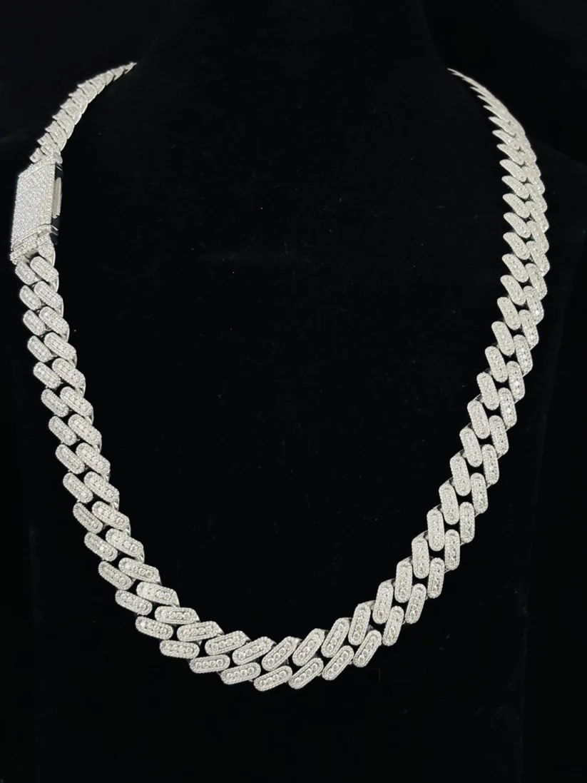 14MM Iced Out Cuban Link Moissanite Rappers Chain For Men