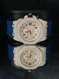 VVS Face Dial Moissanite Watch With Blue Silicon Straps