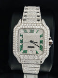 Green Roman Number Fully Studded Moissanite Watch