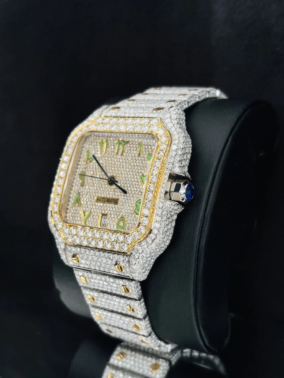 Two Tone Parrot Arabic Number Iced Out Moissanite Watch