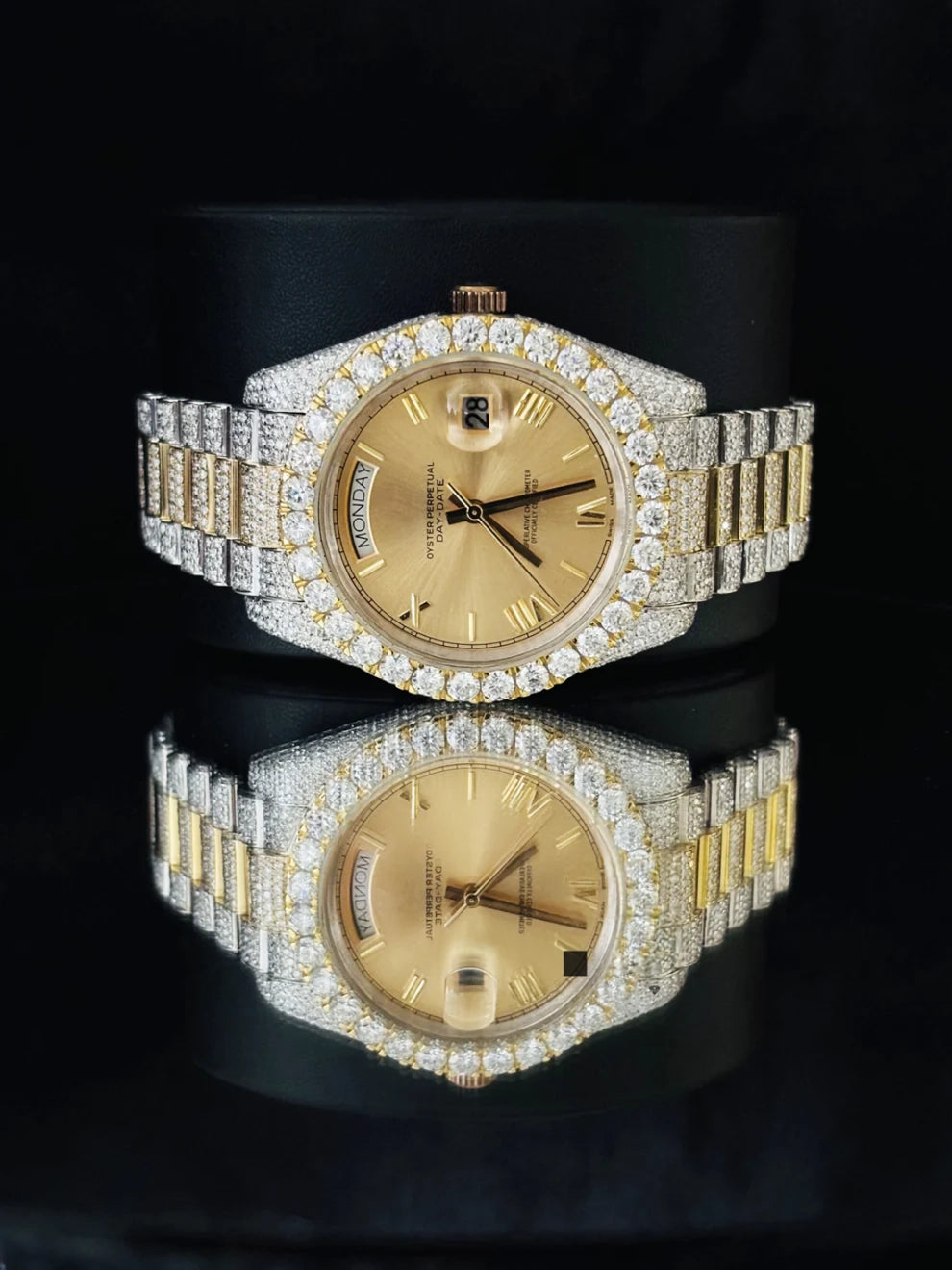 41MM Two Tone Roman Number Iced Out Moissanite Watch
