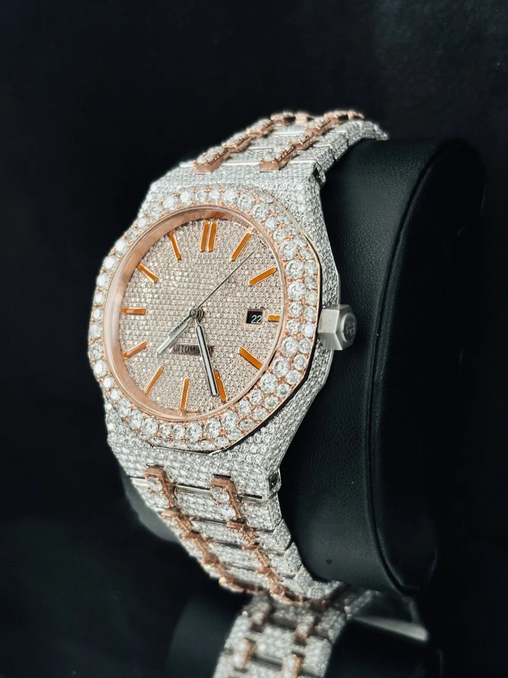 41MM Orange Bar Bust Down Moissanite Automatic Watch