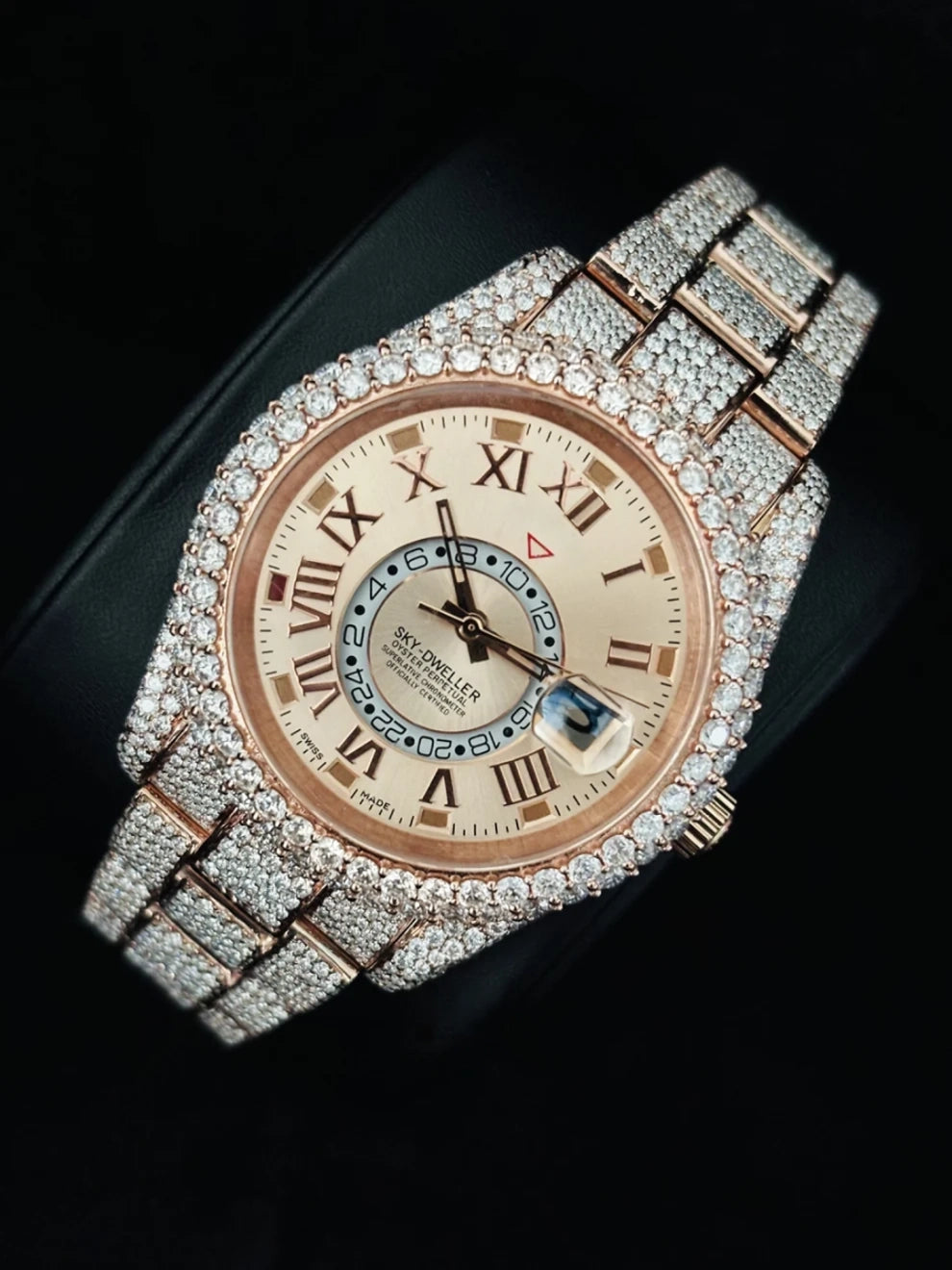 Roman Number Sky Dweller Moissanite Watch For Men's