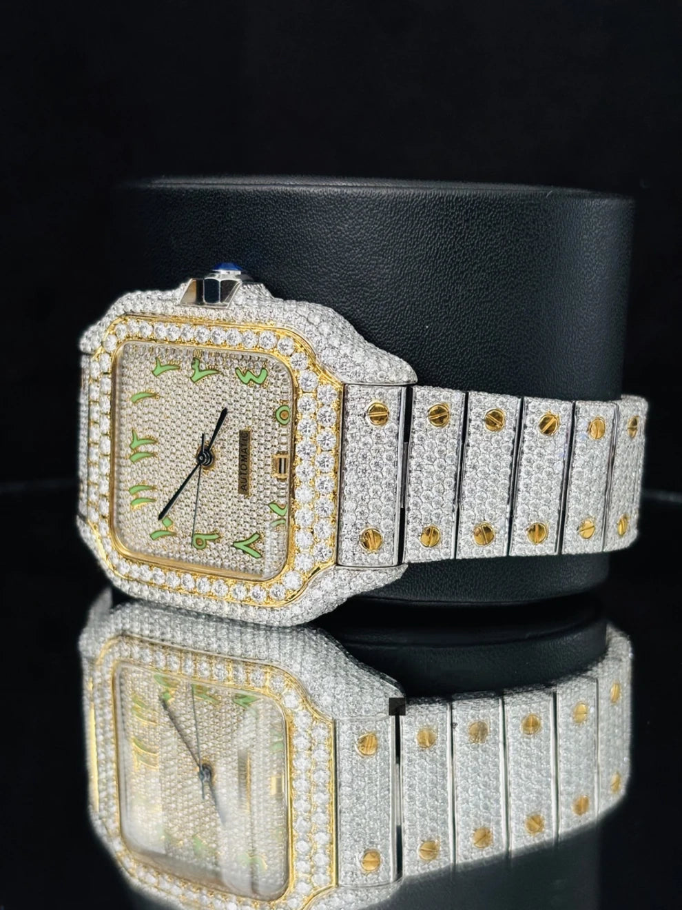 Two Tone Parrot Arabic Number Iced Out Moissanite Watch