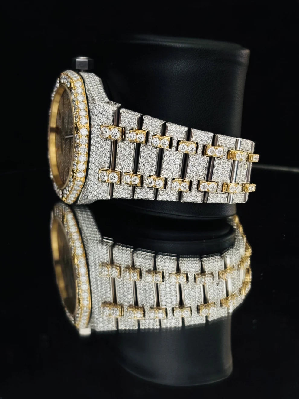 Yellow Gold Plated Red Bar Hip Hop Moissanite Watch