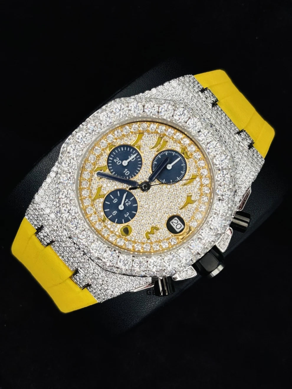 Men Arabic Number Multi Chronograph Moissanite Hip Hop Watch