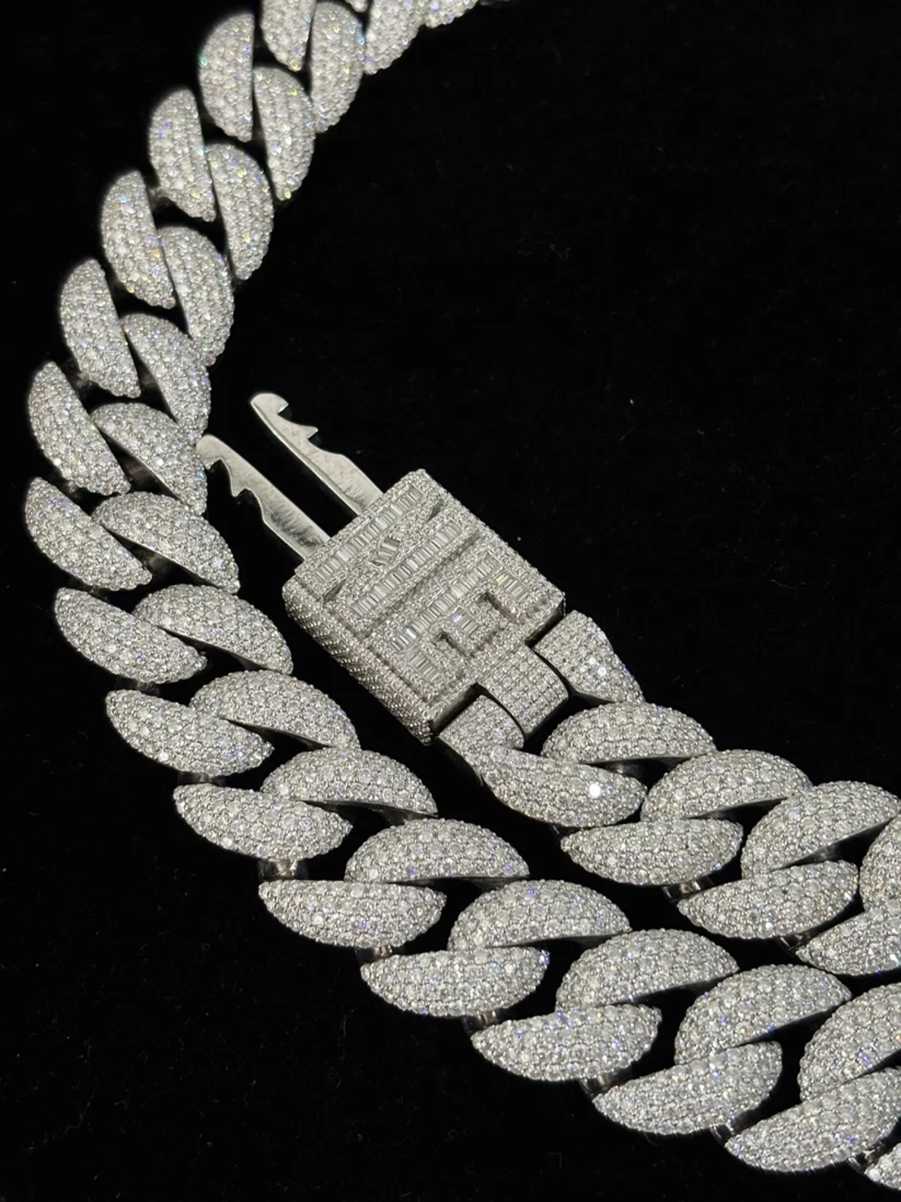 White gold diamond Miami Cuban link chain with custom monogram box lock