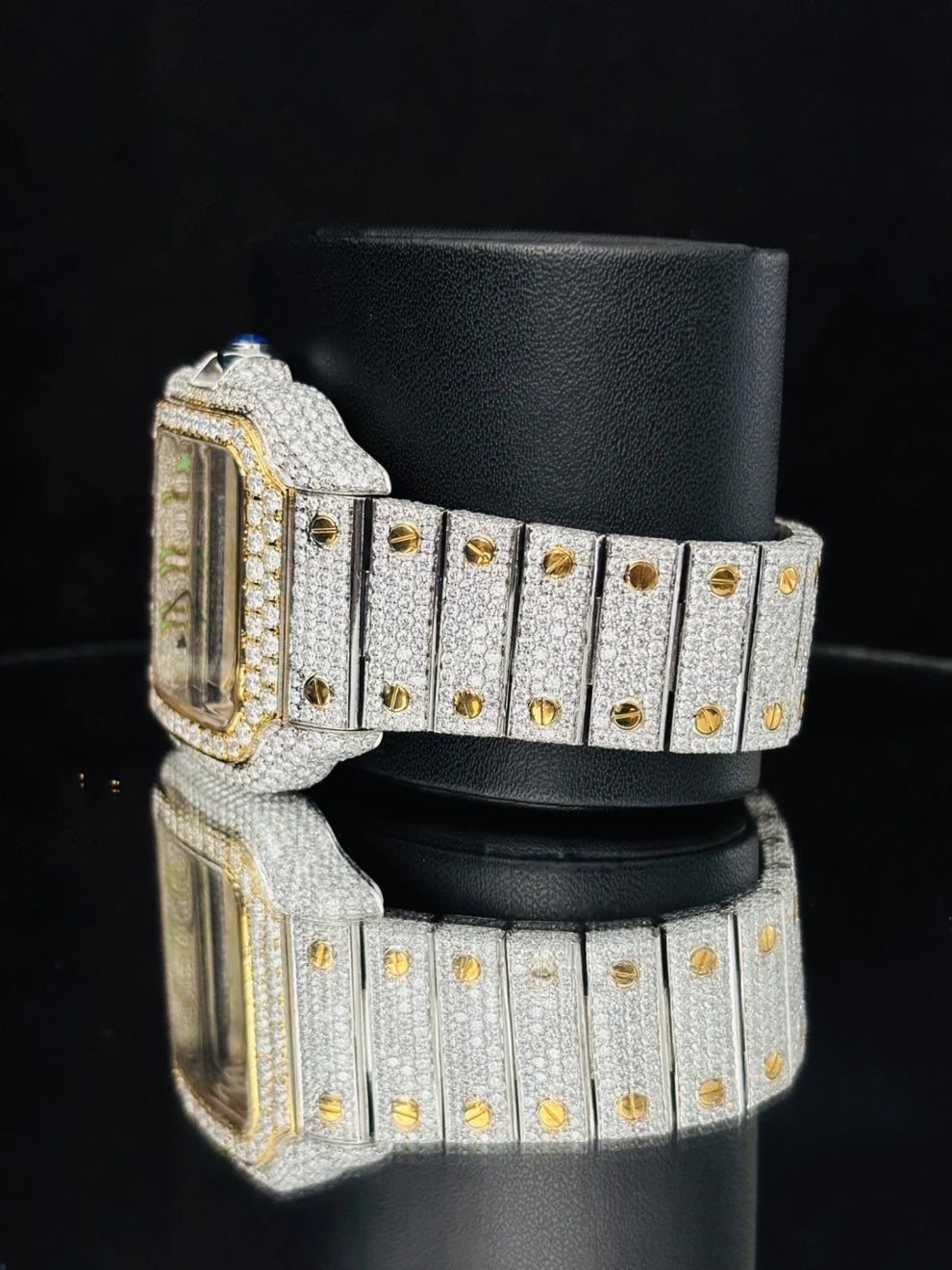 Two Tone Parrot Arabic Number Iced Out Moissanite Watch