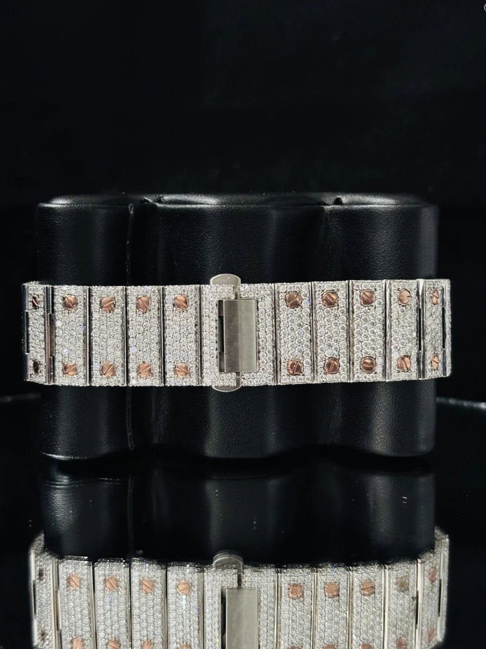 Dual Tone fully Studded Roman Number Moissanite Watch