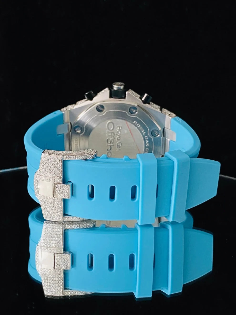 Sky Blue Fully Face Dial Iced Out VVS Moissanite Watch For Men