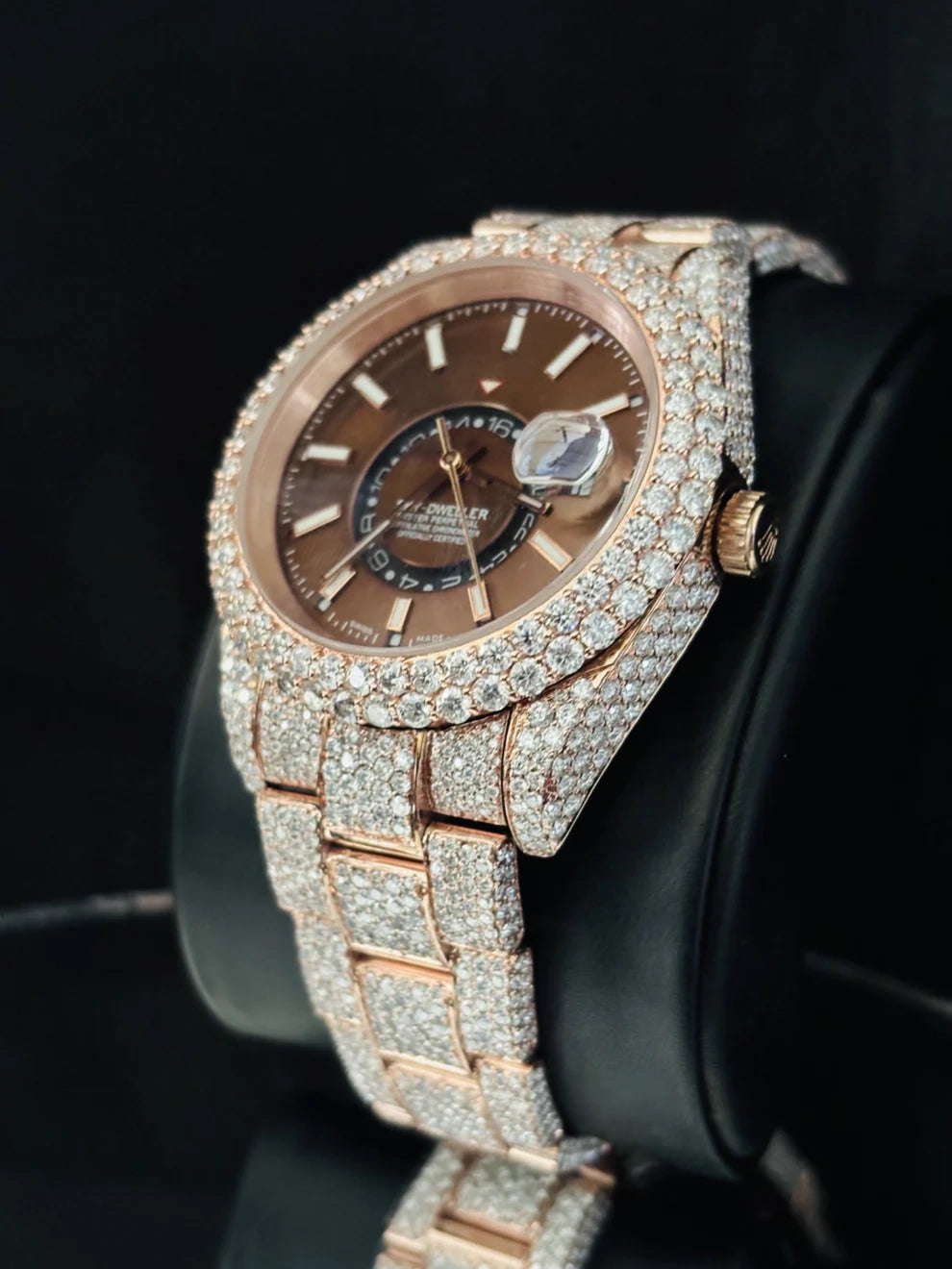 41MM Sky Dweller Chocolate Dial Moissanite Bust Down Watch