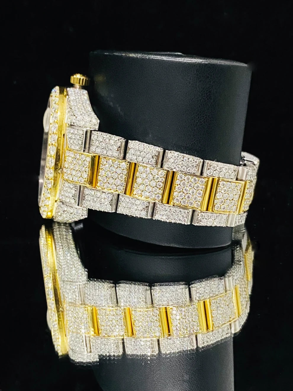 Dual Tone Black Dial Sky Dweller Moissanite Diamond Watch