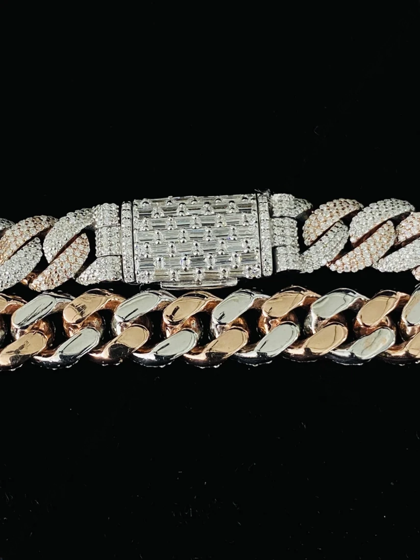 Mens two-tone rose gold and silver Miami Cuban link bracelets