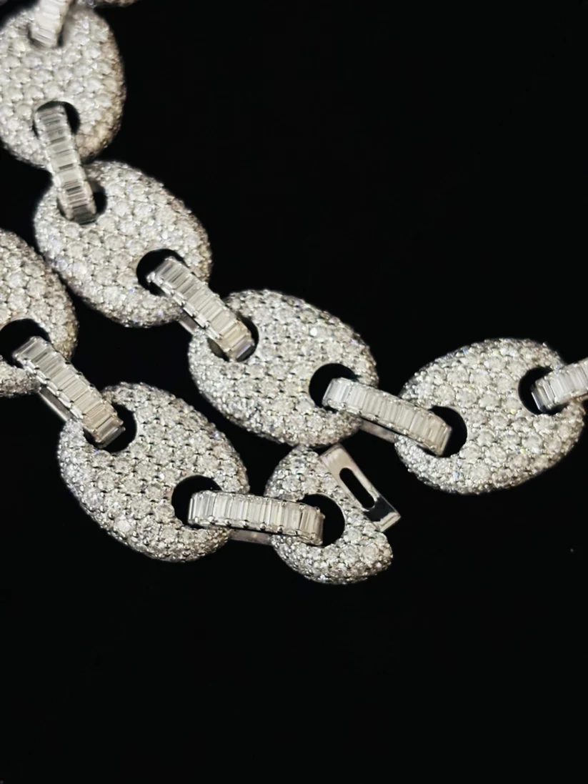 Iced out Hip Hop Moissanite Baguette Cut Diamond Link Chain For Him