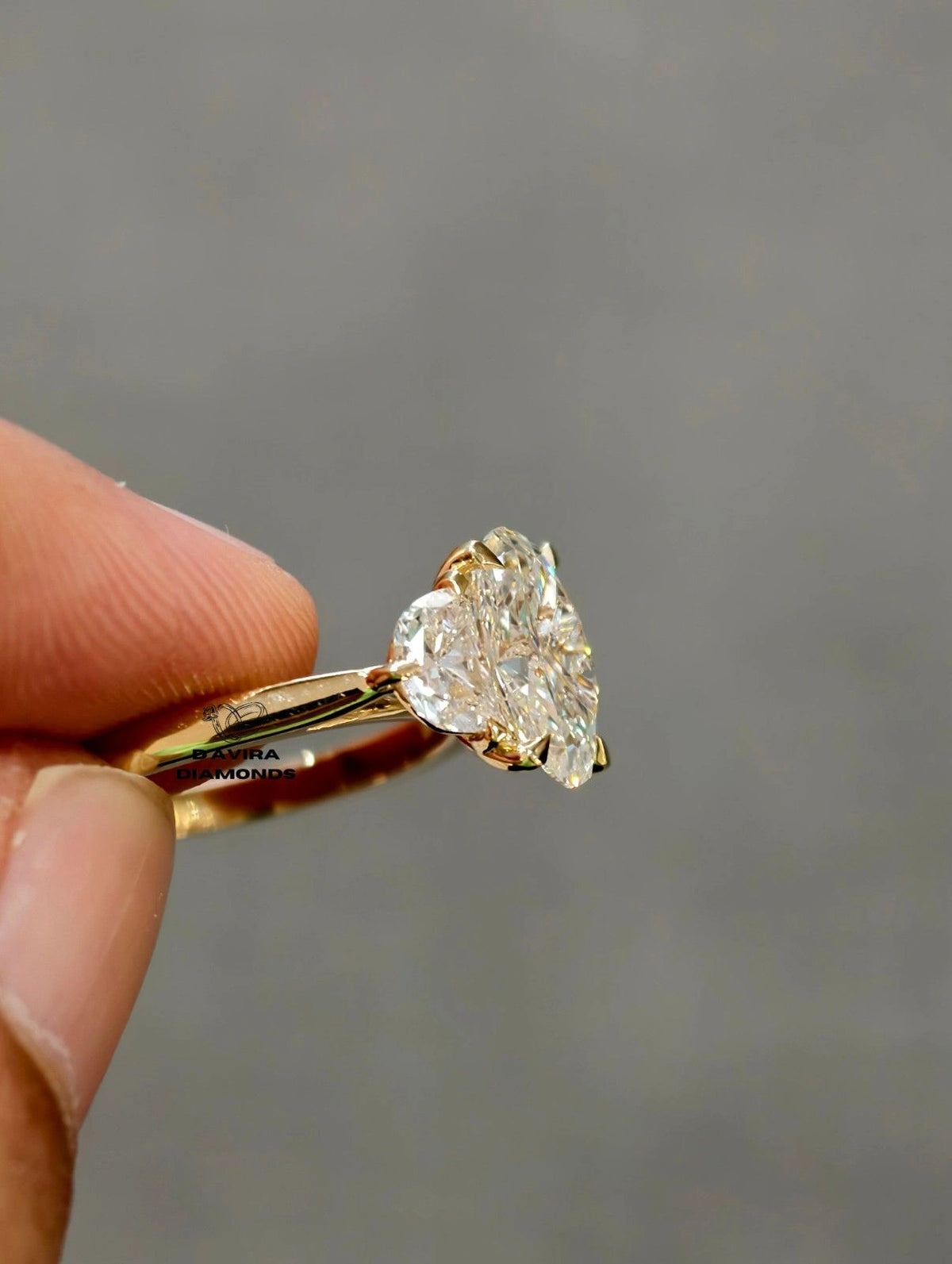 side stone half moon cut ring 