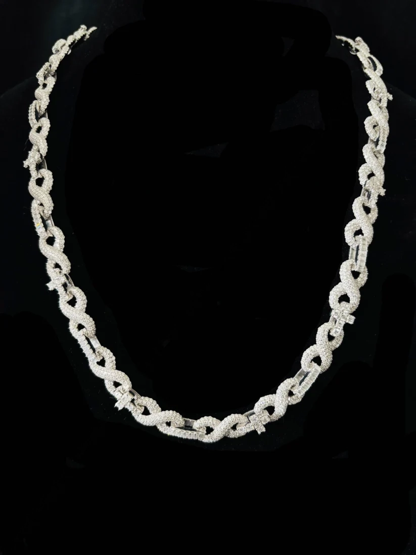 A front view Diamond infinity link chain necklace in silver for men