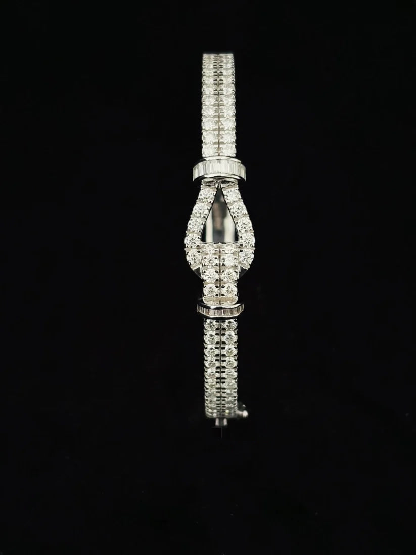 Luxury Silver pave diamond buckle bracelet with a jewel-encrusted band