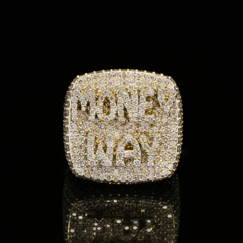 Men's hip hop jewelry iced out diamond block letter Money Way ring