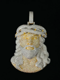 front view Iced out Jesus piece pendant in yellow gold and VVS moissanite diamonds