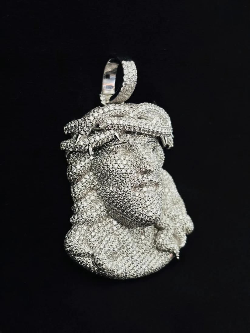 side view White gold diamond Jesus piece pendant iced out hip hop jewelry