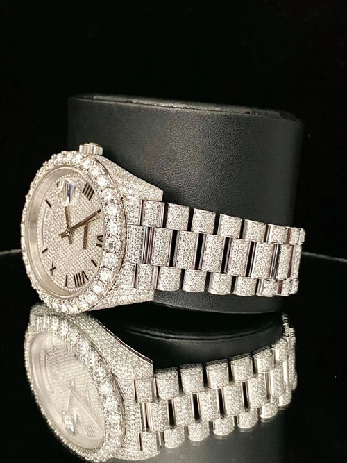 41MM Roman Number Fully Iced Out Moissanite Watch For Men