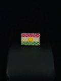 Kurdistan flag ring featuring red white and green gemstones with a yellow sun center