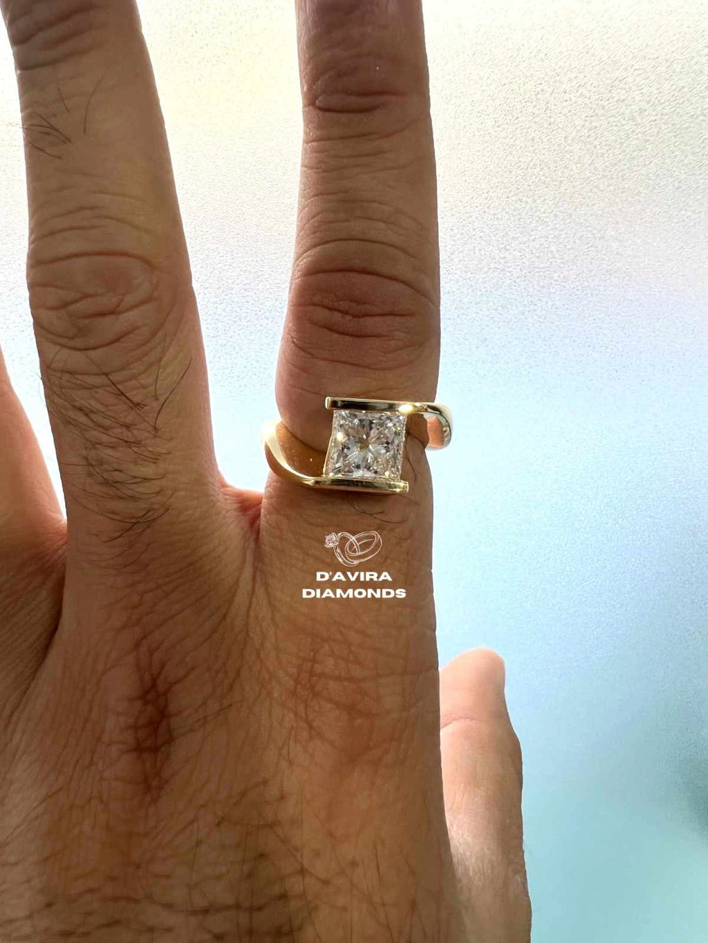 Princess Cut Solitaire Bypass Set Engagement Ring