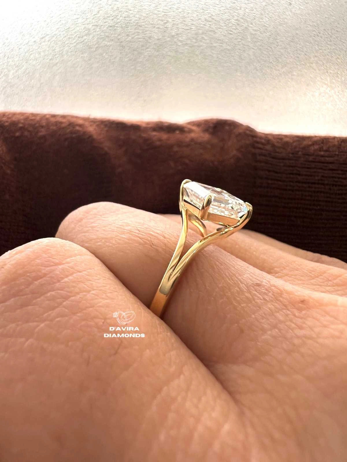 East West Asscher Cut Lab Diamond Engagement Ring