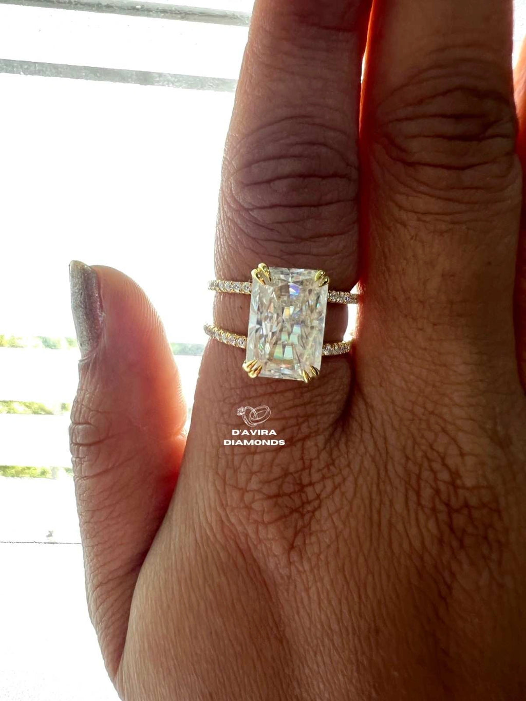 Radiant Cut Lab Diamond Double Shank Engagement Ring