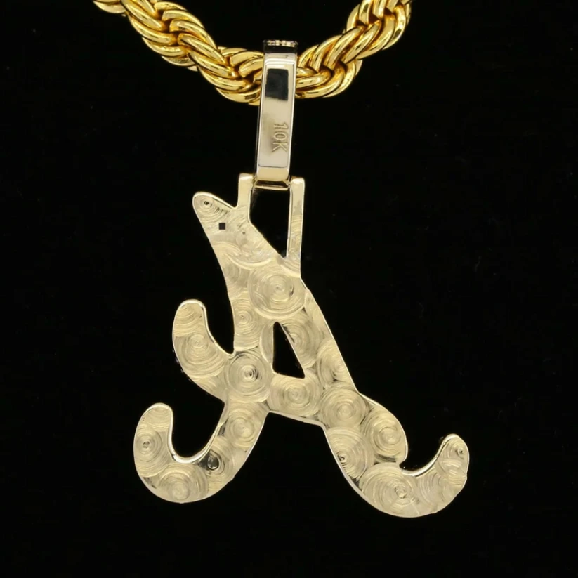 back view Gold script letter A pendant necklace