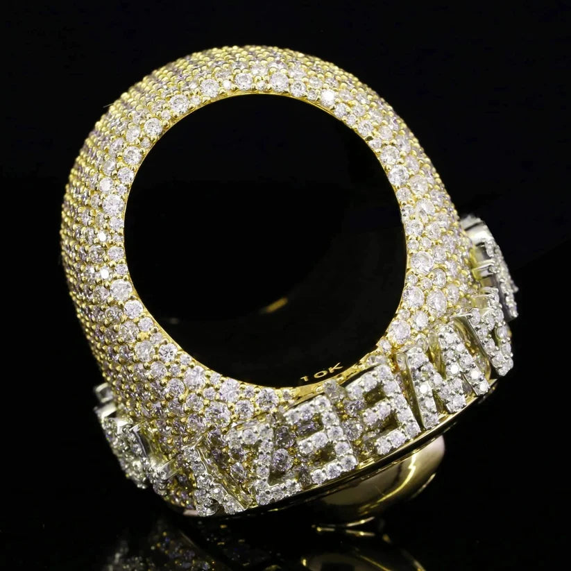 back view of the iced out custom name ring pave set with simulated diamonds