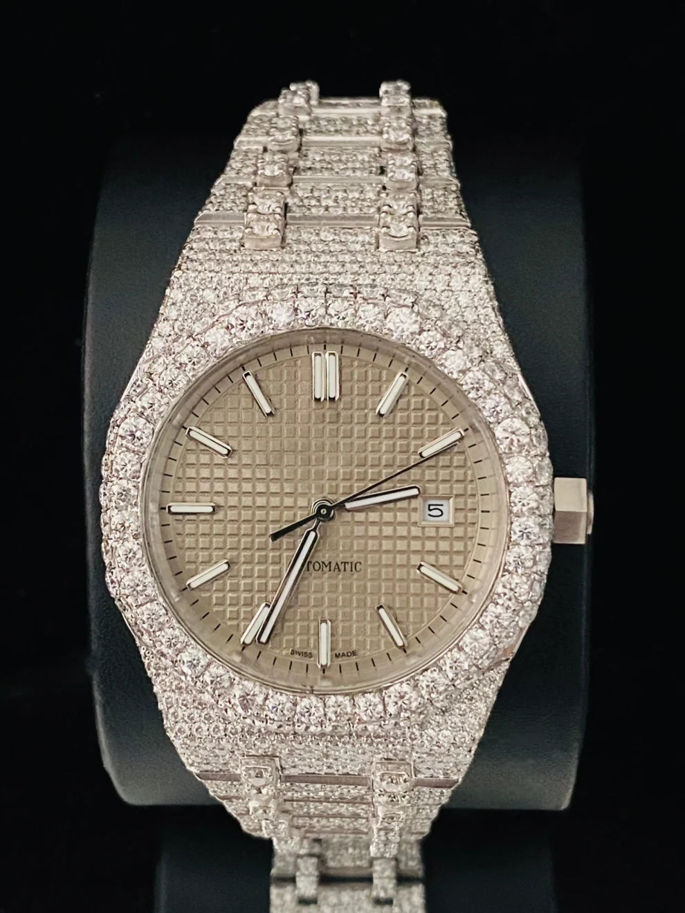 41MM Tapisserie Pattern Fully Ice Out Moissanite Watch